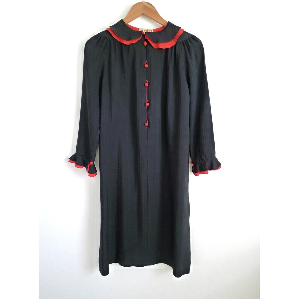 VINTAGE MARIKO NEW YORK Silk Shift Dress Ruffle Peter Pan Collar 1950s 1960s